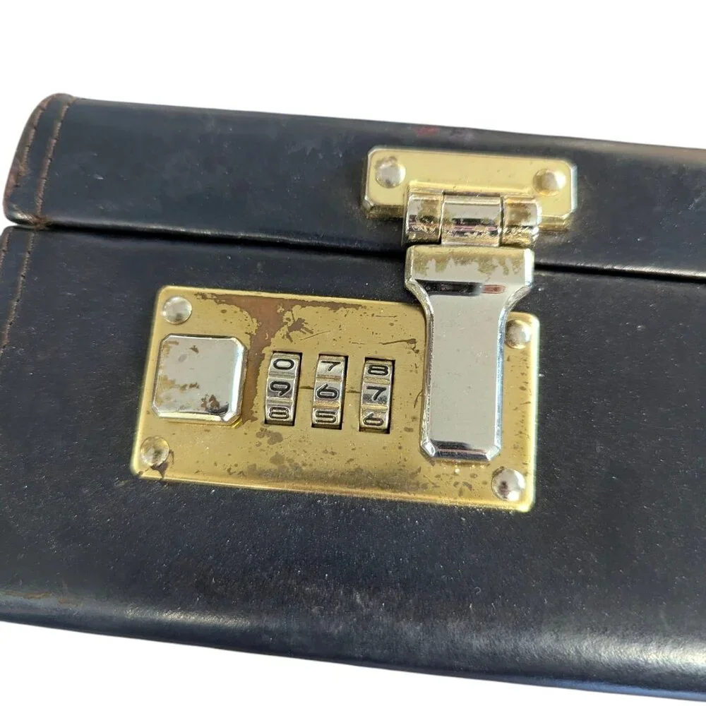 Vintage Black/Dark Navy Leather Briefcase with Combination Lock